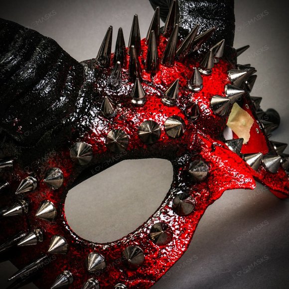 Bloody Red Demon Spikes Devil with Back Twisted Horns Masquerade Eye Mask - Picture 3 of 5